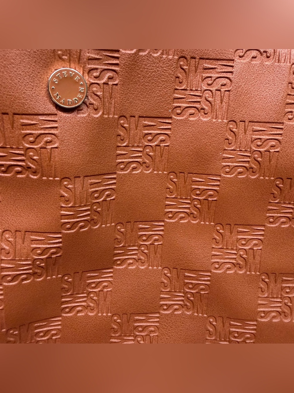 Steve Madden Brown Embossed Logo Shoulder Crossbody Bag Gold Hardware - Picture 2 of 12
